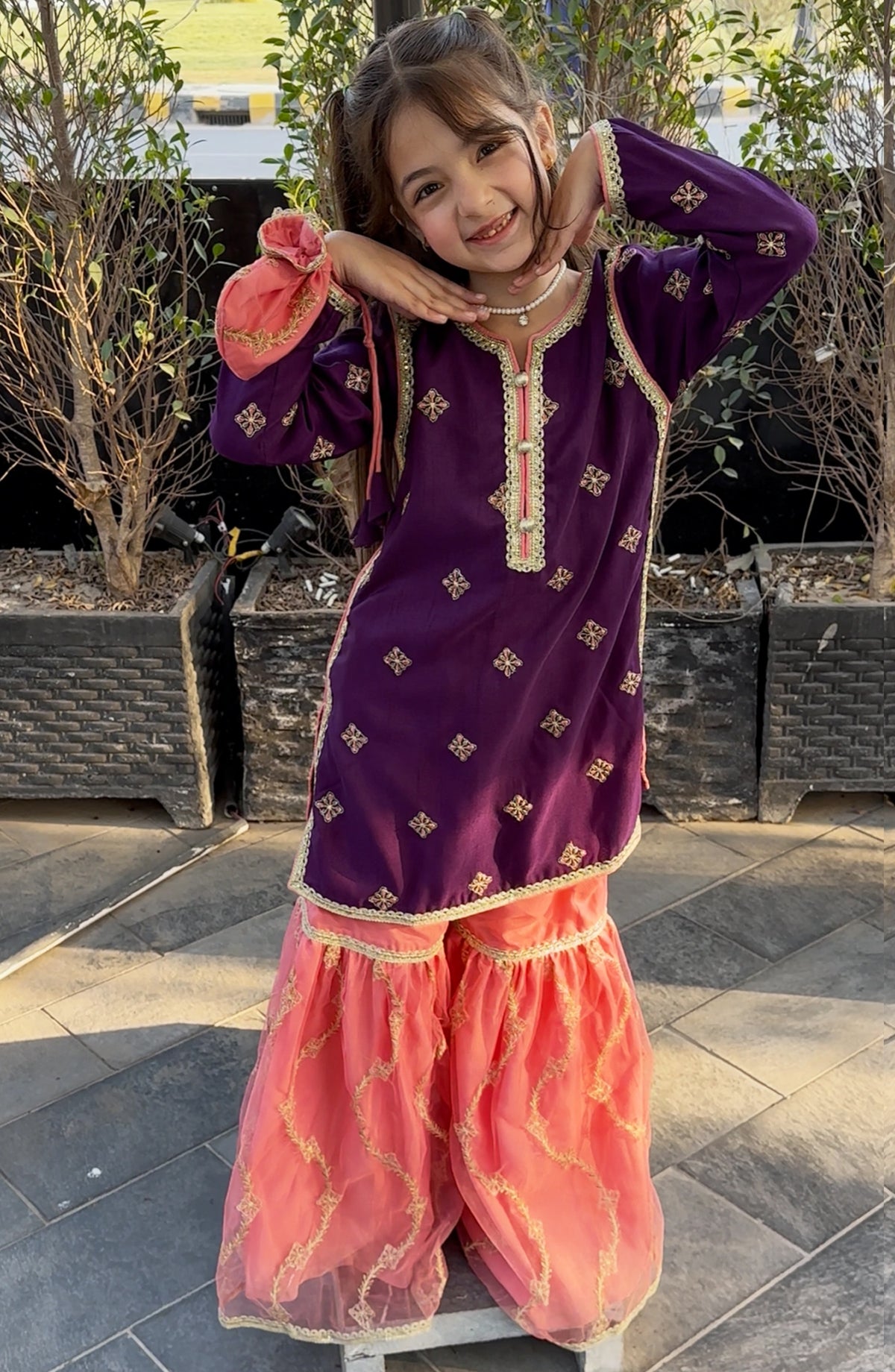 Modest Embroidered Raw Silk Stitched 3 Piece Suit - 9775-Prpl - MOD25PRF - Purple - Festive Girls Collection