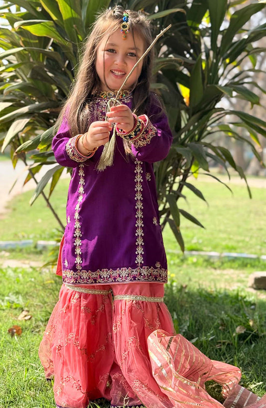 Modest Embroidered Rawsilk Stitched 3 Piece Suit - 9045-Prpl - MOD25GFC - Purple - Festive Collection