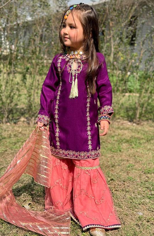 Modest Embroidered Rawsilk Stitched 3 Piece Suit - 9045-Prpl - MOD25GFC - Purple - Festive Collection
