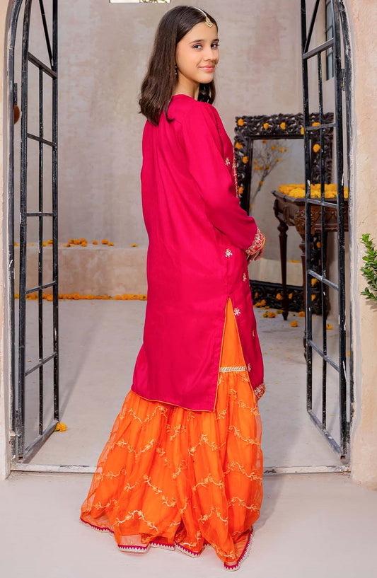 Modest Embroidered Rawsilk Stitched 3 Piece Suit - 9045-Pnk - MOD25GFC - Pink - Festive Collection