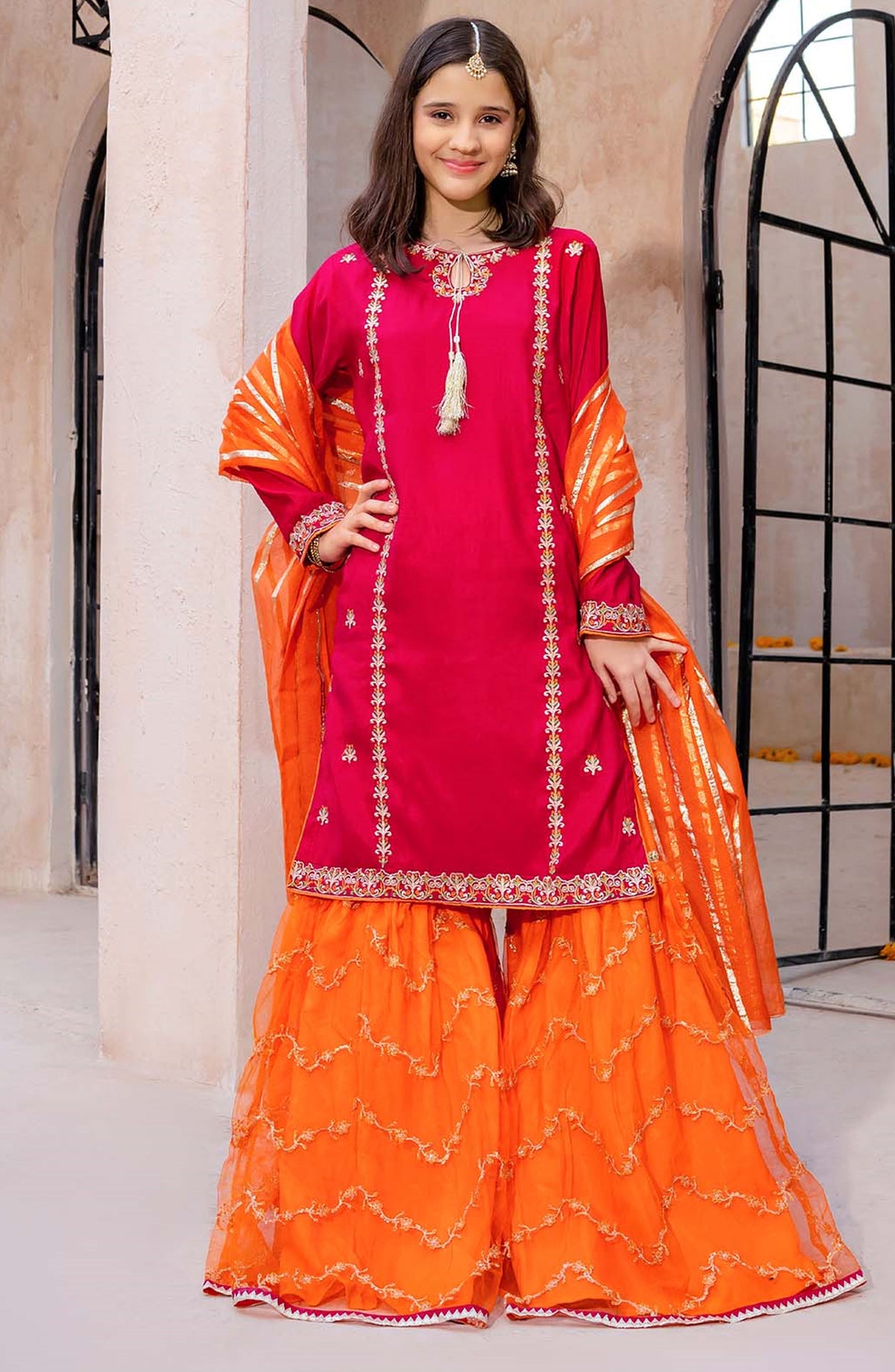 Modest Embroidered Rawsilk Stitched 3 Piece Suit - 9045-Pnk - MOD25GFC - Pink - Festive Collection