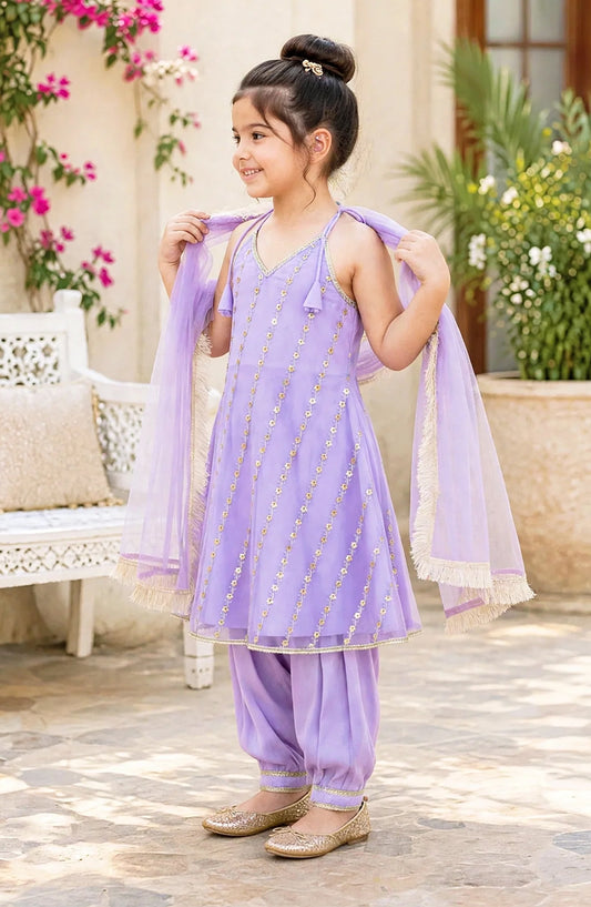 3 Piece Purple Net Embroidered Suit - 11300-Lpur - MOD26TWF - Festive Collection