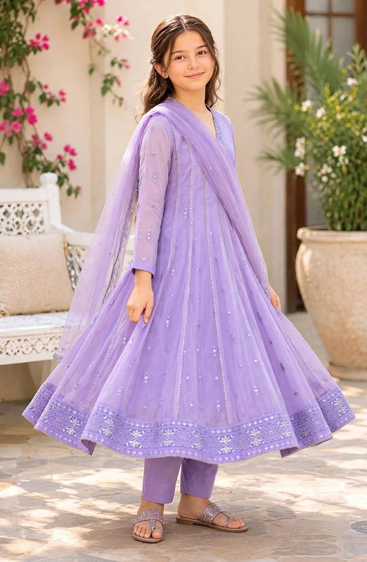 3 Piece Embroidered Purple Crinkle Suit - 11115-Lpur - MOD26FFC - Festive Collection