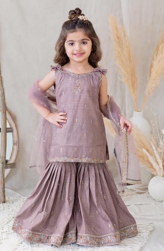 3 Piece Embroidered Cotton Lawn Sharara - 11090-Prpl - MOD26FFC - Festive Collection