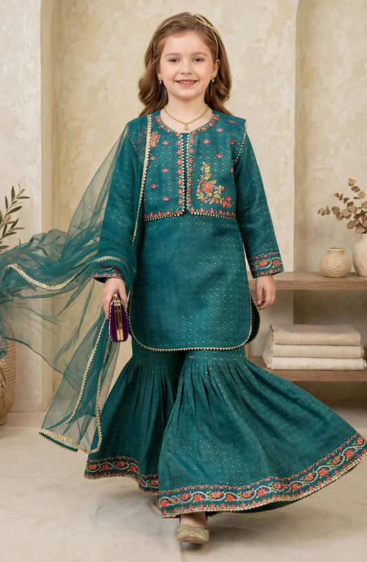 4 Piece Cotton Lawn Embroidered Green Gharara - 11150-Grn - MOD26FFC - Festive Collection