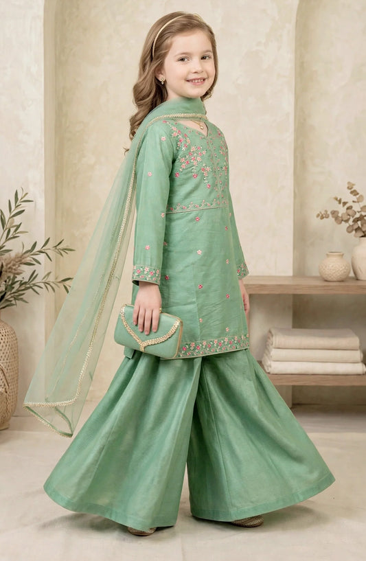 3 Piece Cotton Lawn Embroidered Green Sharara - 11190-Grn - MOD26FFC - Festive Collection