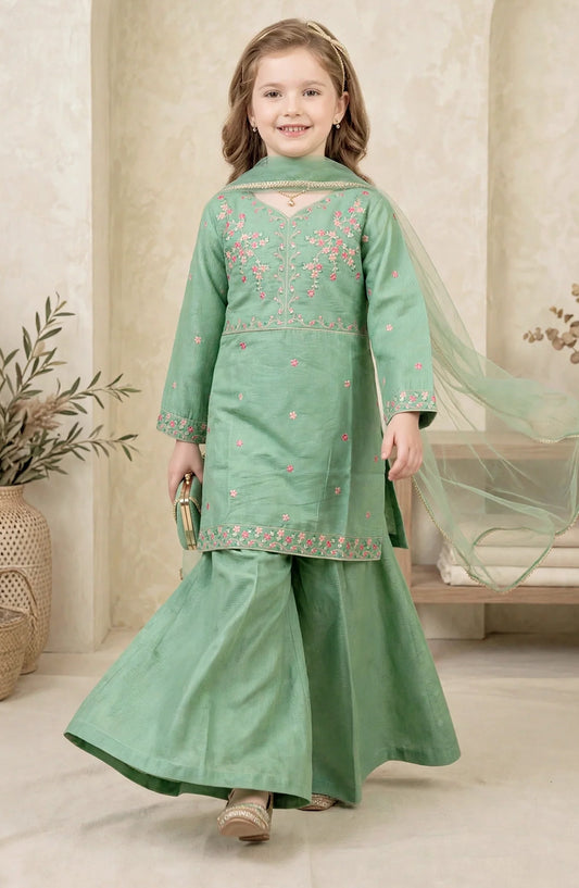 3 Piece Cotton Lawn Embroidered Green Sharara - 11190-Grn - MOD26FFC - Festive Collection
