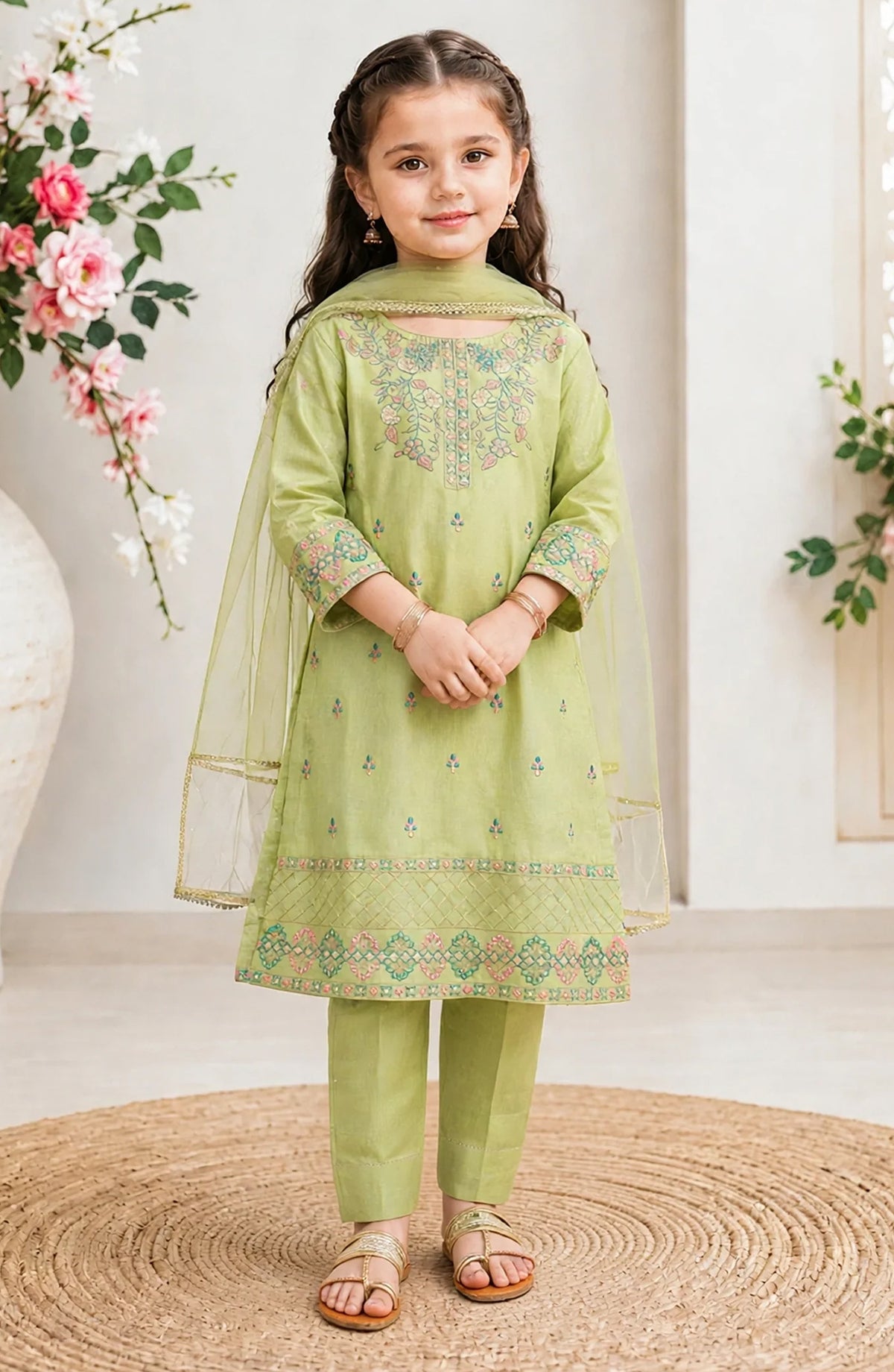 3 Piece Cotton Lawn Green Embroidered Suit - 11180-Grn - MOD26FFC - Festive Collection
