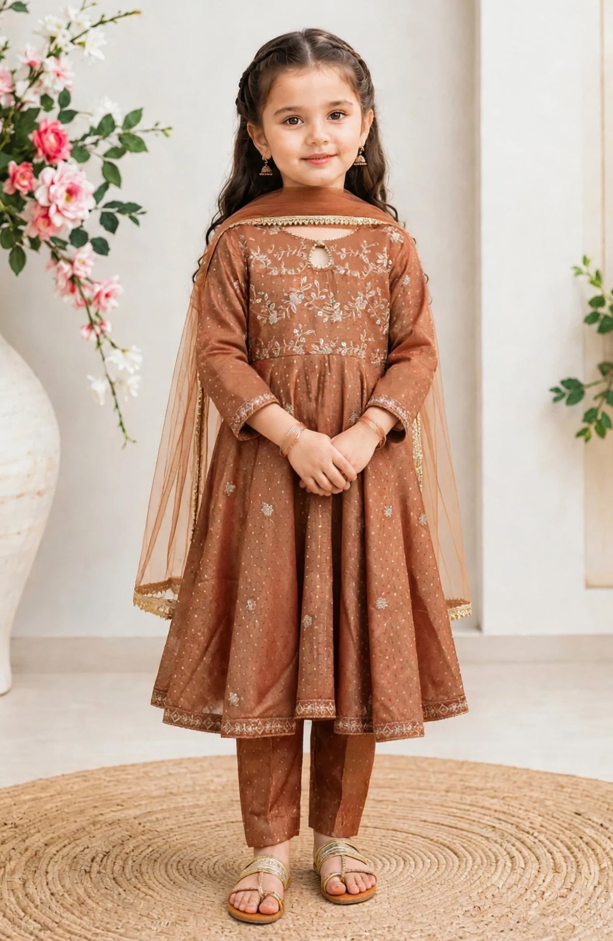3 Piece Cotton Lawn Embroidered Frock - 11275-Brn - MOD26FFC - Festive Collection