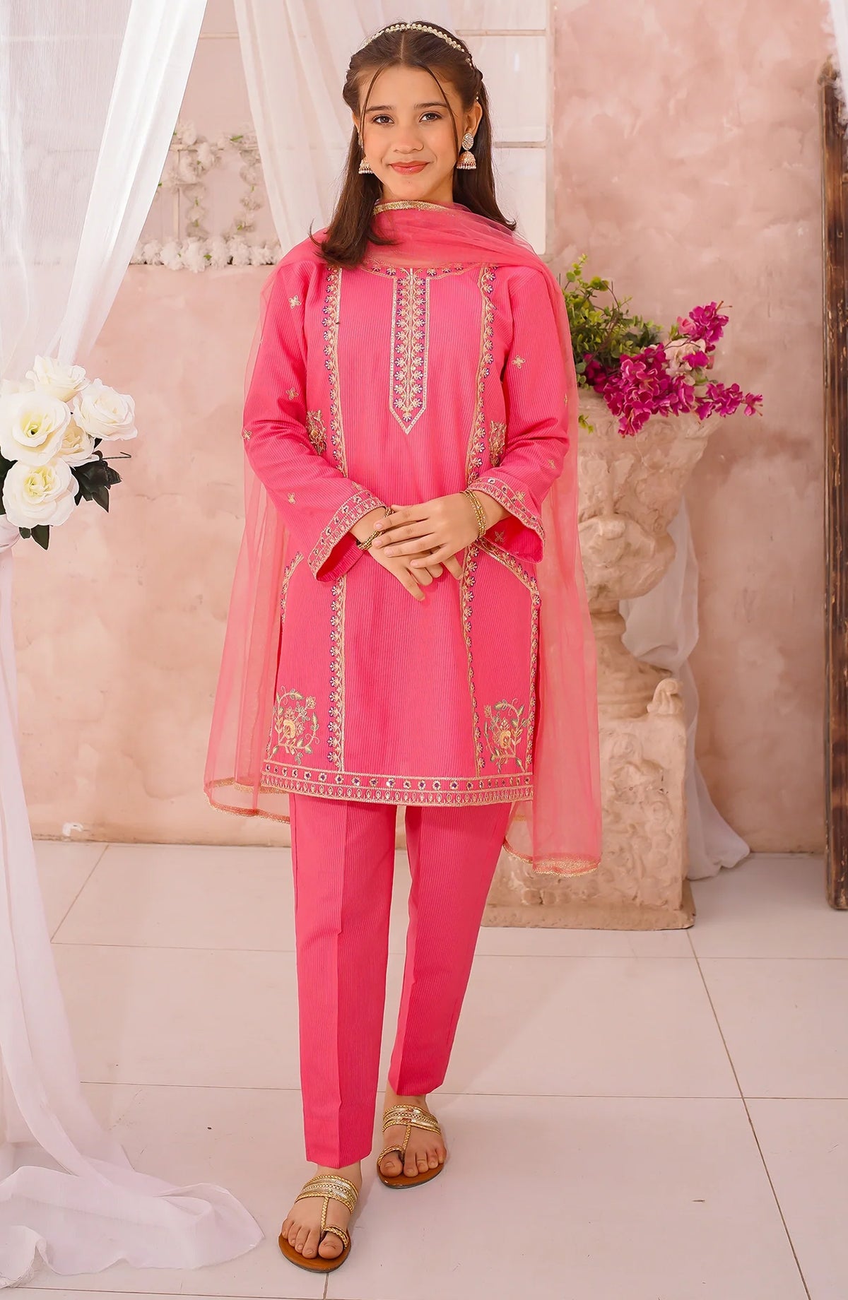 3 Piece Cotton Lawn Embroidered Suit Pink 10655-Pnk MOD26MT Festive Collection