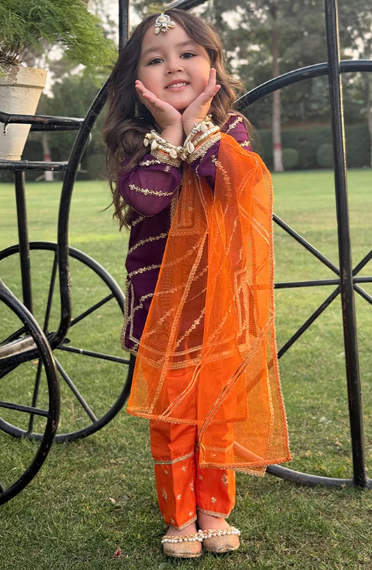 Modest Chiffon Stitched 3 Piece Suit - 9425-Prpl Purple Delight - MOD25PRF - Purple - Festive Girls Collection