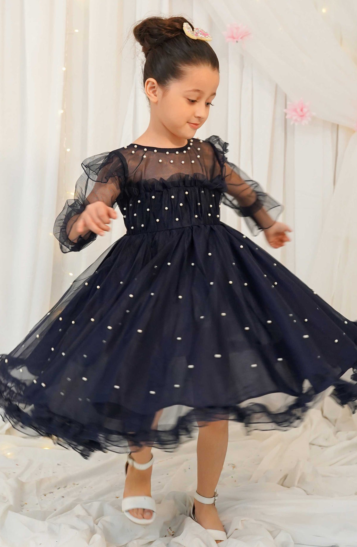 Modest Net Stitched Frock - 9870-Blu Sapphire - MOD25PRF - Blue - Festive Girls Collection