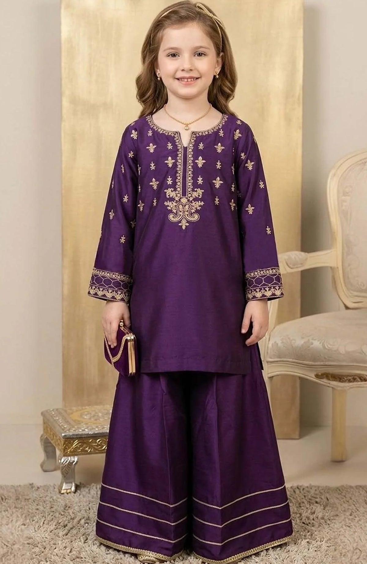 3 Piece Viscose Purple Embroidered Suit 11035-Prpl - MOD26MT - Festive Collection