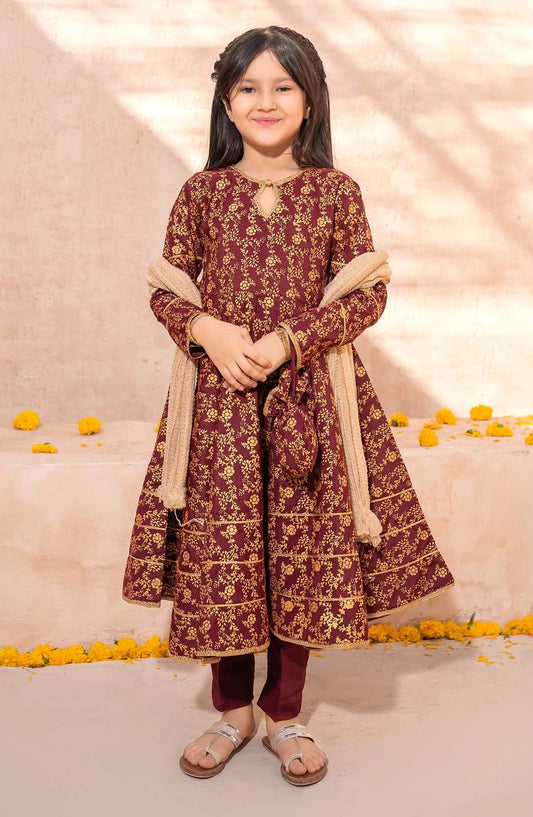 Maroon Rawsilk Printed 3 Piece Frock 10970-Mar - MOD26MT - Festive Collection