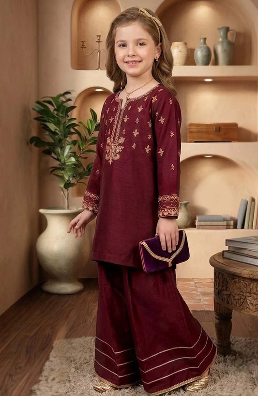 3 Piece Viscose Maroon Embroidered Suit 11035-Mar - MOD26MT - Festive Collection