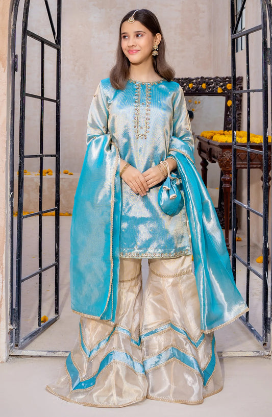 3 Piece Blue Embroidered Maysuri Gharara - Green - 9955-Grn MOD26MT - Festive Collection