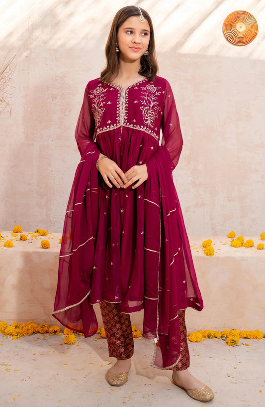 Maroon Crinkle Embroidered 3 Piece - Purple - 10395-Prpl MOD26MT - Festive Collection