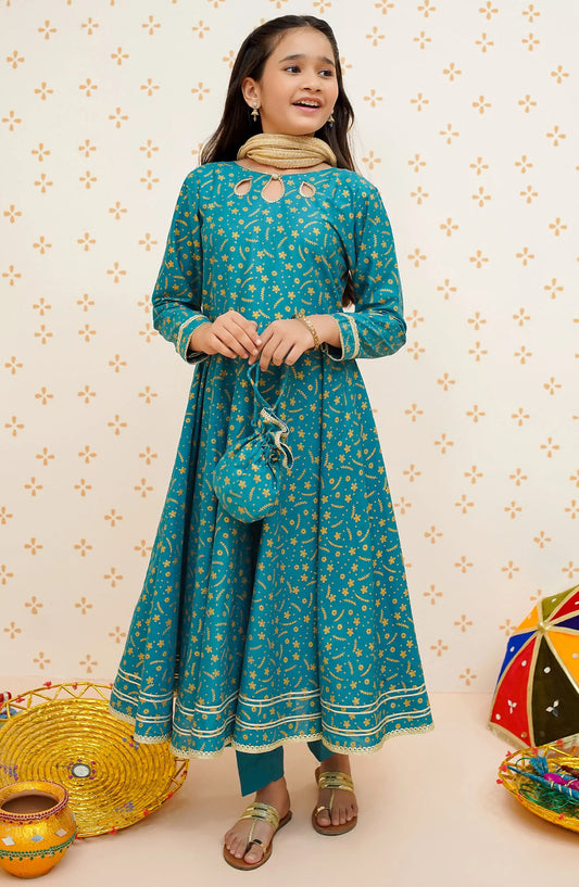 Modest Printed Cotton Stitched 3 Piece Suit - 9485-Blu Rang-e-Falak - MOD25EKA - Blue - Festive Girls Collection