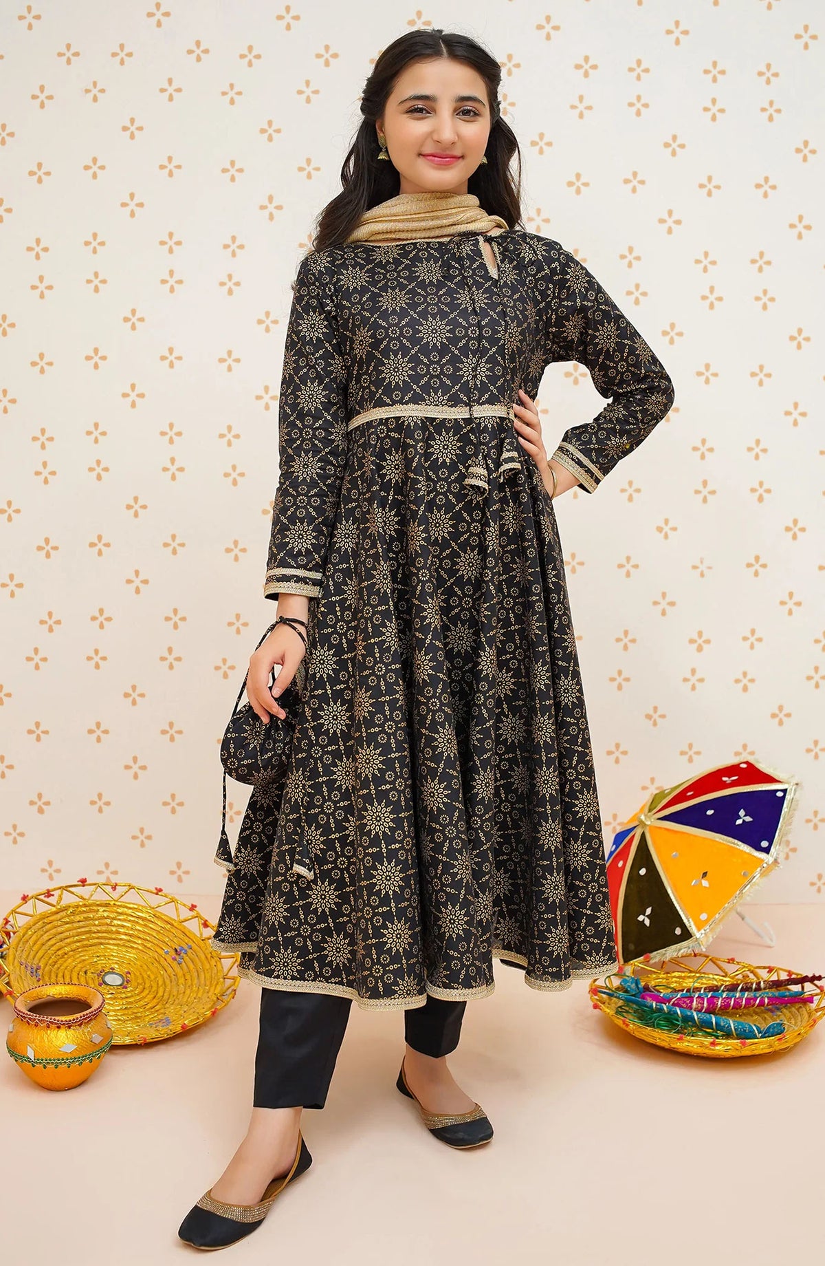 Modest Printed Cotton Stitched 3 Piece Suit - 9545-Blk Noor-e-Siyah - MOD25EKA - Black - Festive Girls Collection
