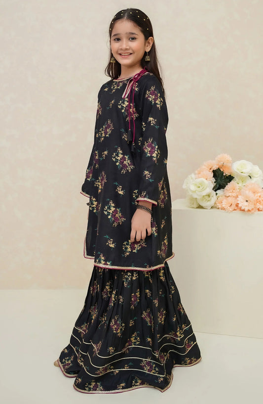 Modest Printed Rawsilk Stitched 3 Piece Suit - 9385-Blk-Siyara - MOD25SP - Black - Summer Girls Collection
