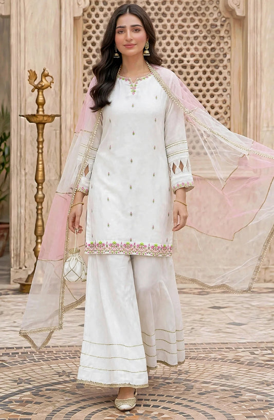 Women 3 Piece White Chiffon Outfit - W297-Wht - Chiffon - MOD26TWF - Festive Collection