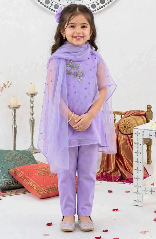 Girls 3 Piece Crinkle Purple Outfit - A006-Prpl - Crinkle - MOD26TWF - Festive Collection