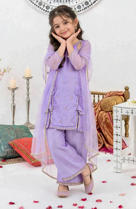 Girls 3 Piece Purple Crinkle Suit - A041-Prpl - Crinkle - MOD26TWF - Festive Collection