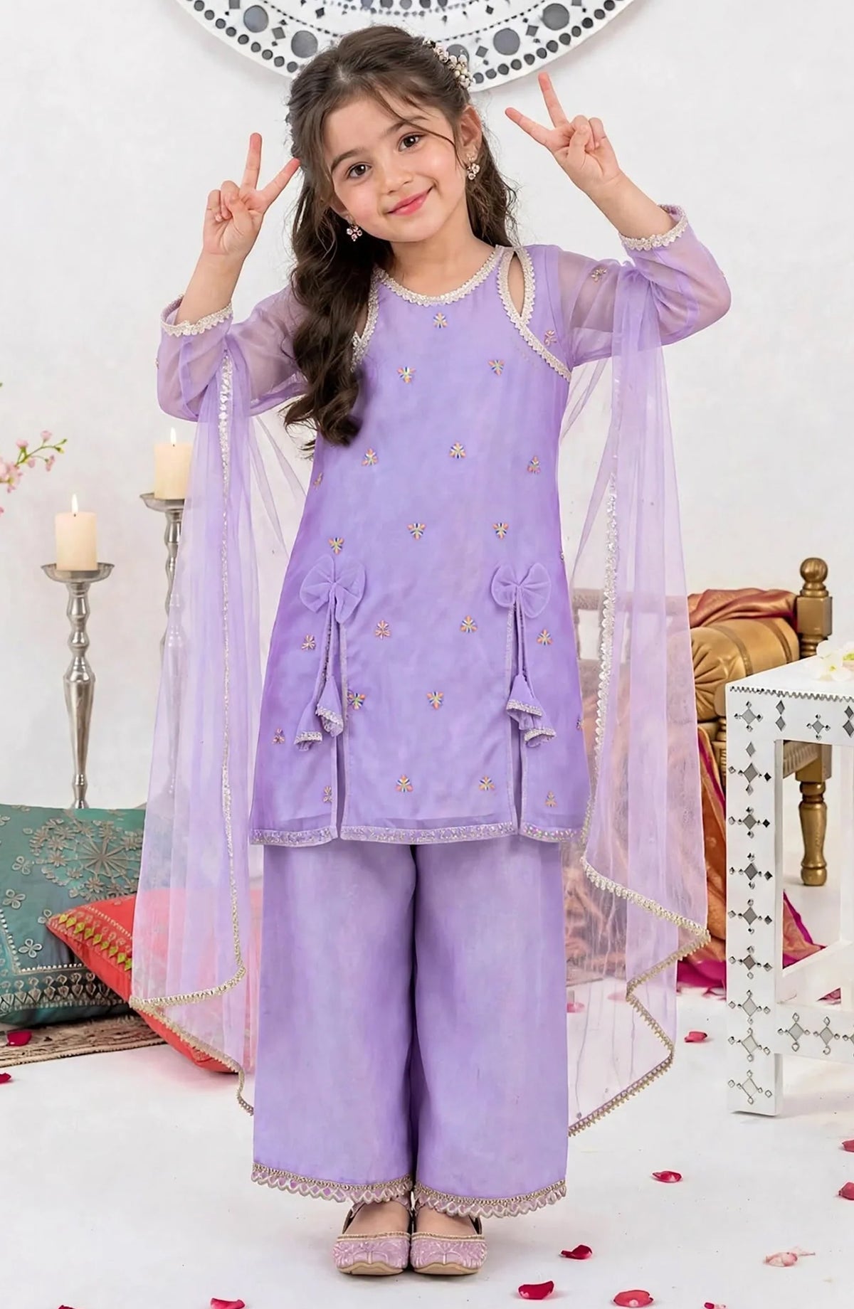 Girls 3 Piece Purple Crinkle Suit - A041-Prpl - Crinkle - MOD26TWF - Festive Collection