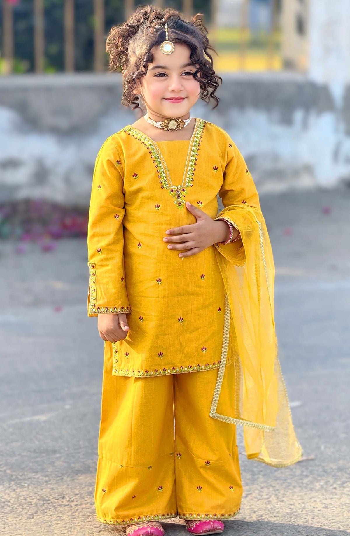 Modest Embroidered Khaddar Stitched 3 Piece Suit - 10200-Ylw - MOD25PRF - Yellow - Festive Girls Collection