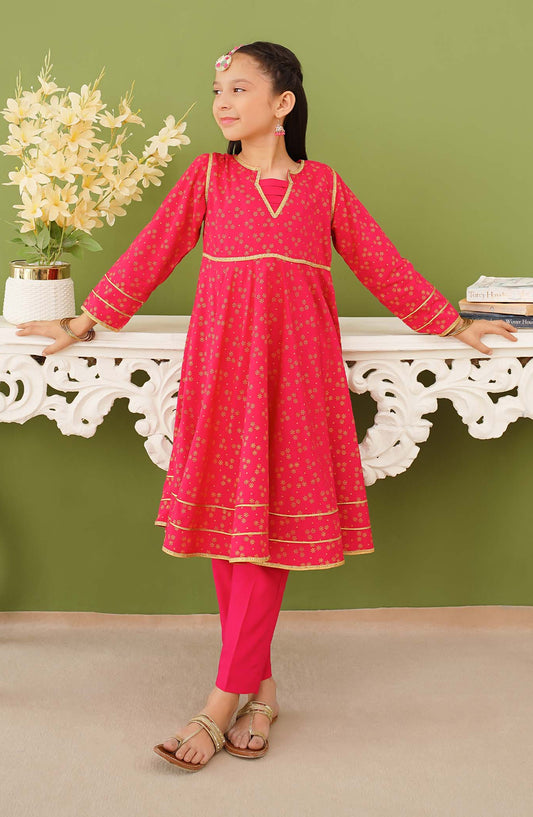 Modest Printed Linen Stitched 3 Piece Suit - 10150-HPnk - MOD25PRF - Pink - Festive Girls Collection