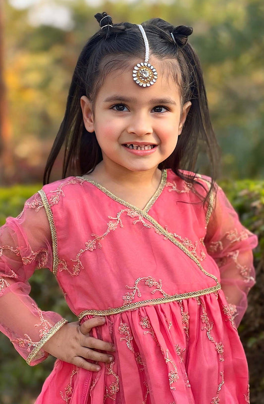 Modest Embroidered Net Stitched 3 Piece Suit - 10010-Pnk - MOD25PRF - Pink - Festive Girls Collection