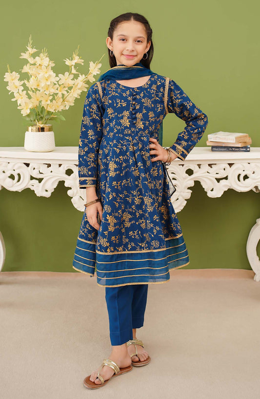 Modest Printed Linen Stitched 3 Piece Suit - 10130-Blu - MOD25PRF - Blue - Festive Girls Collection