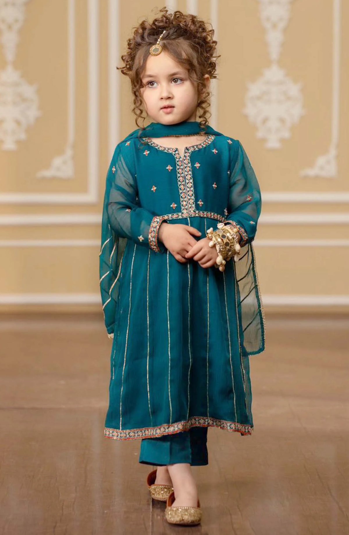 Modest Embroidered Chiffon Stitched 3 Piece Suit - 9740-Grn - MOD25PRF - Green - Festive Girls Collection