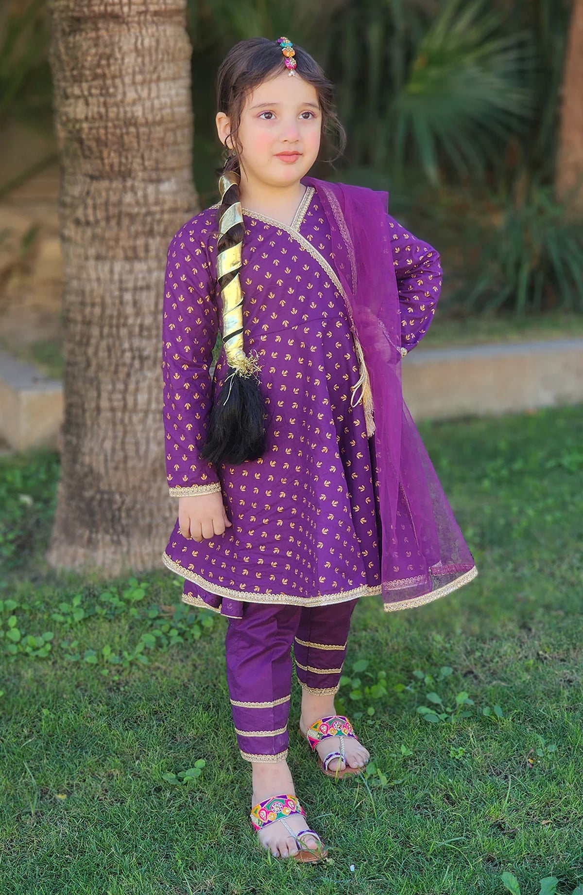 Modest Embroidered Cotton Stitched 3 Piece Suit - 9630-Prpl - MOD25PRF - Purple - Festive Girls Collection