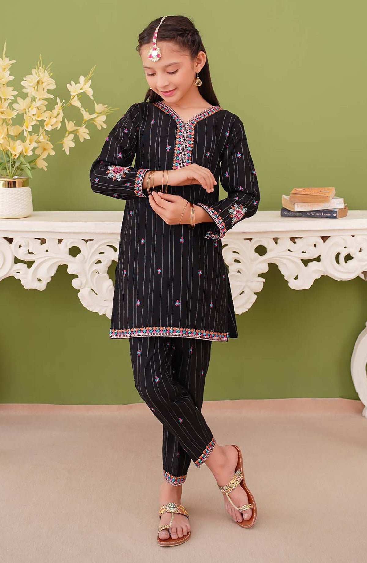 Modest Embroidered Khaddar Stitched 3 Piece Suit - 9990-Blk - MOD25WNT - Black - Winter Collection
