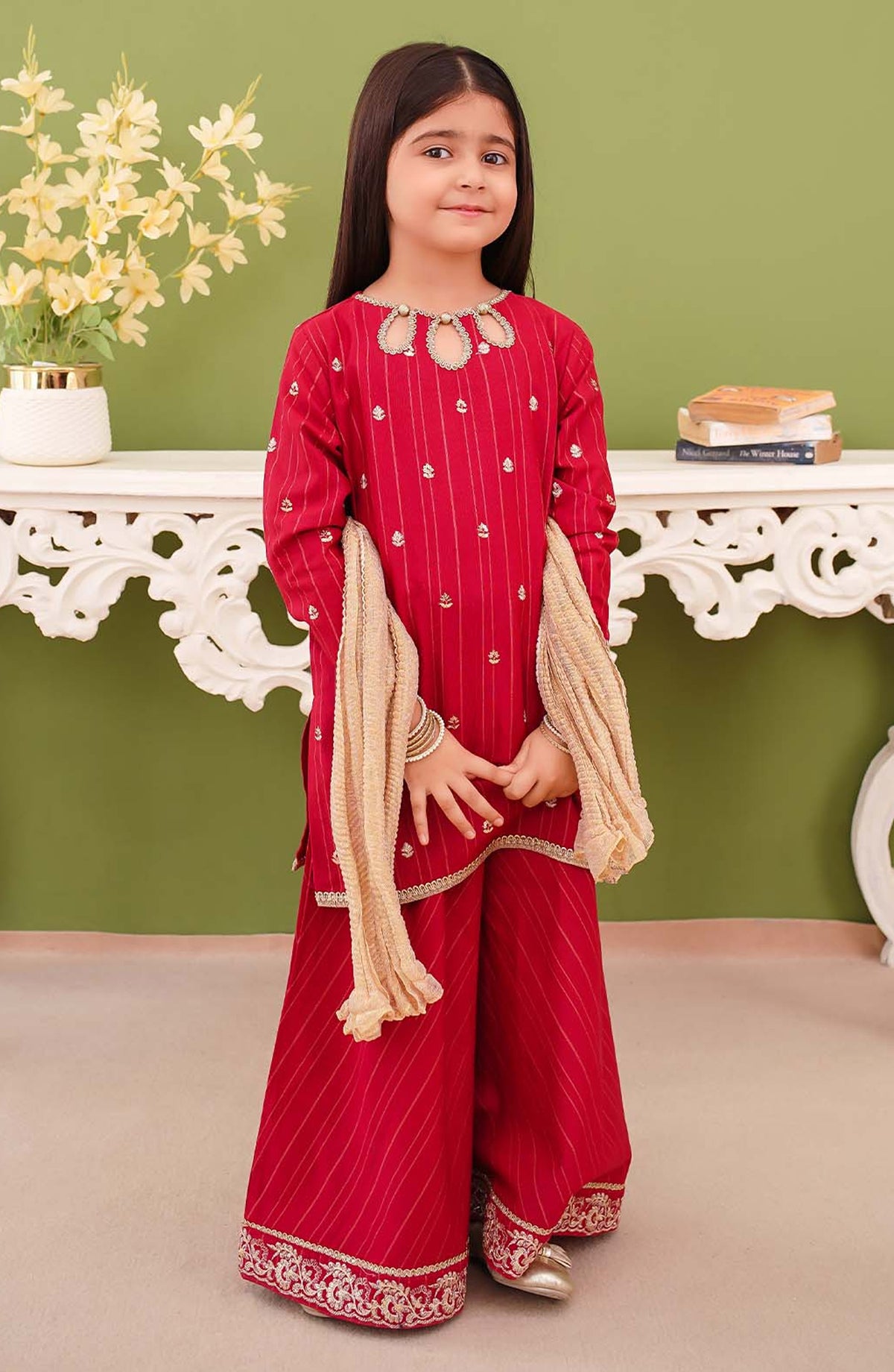 Modest Embroidered Khaddar Stitched 3 Piece Suit - 9940-Pnk - MOD25WNT - Pink - Winter Collection