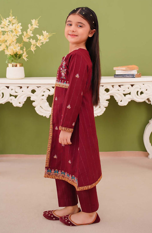 Modest Embroidered Khaddar Stitched 3 Piece Suit - 10050-Mar - MOD25WNT - Maroon - Winter Collection