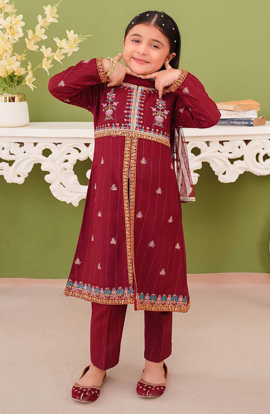 Modest Embroidered Khaddar Stitched 3 Piece Suit - 10050-Mar - MOD25WNT - Maroon - Winter Collection