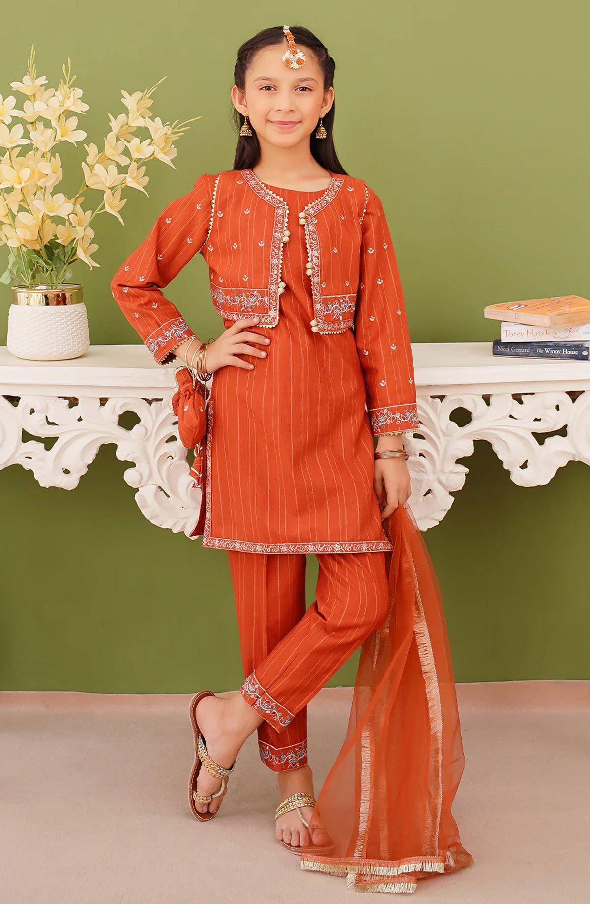 Modest Embroidered Khaddar Stitched 3 Piece Suit - 10000-Brn - MOD25WNT - Brown - Winter Collection