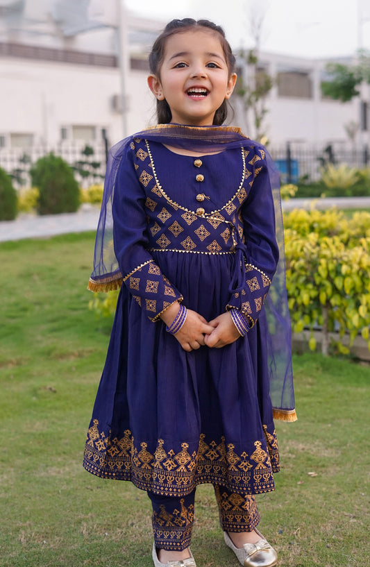 Modest Embroidered Raw Silk Stitched 3 Piece - 9910-NBlu - Zehra - MD25F - Festive Collection
