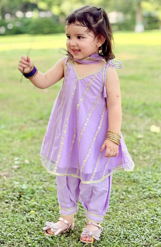3 Piece Purple Net Embroidered Suit - 11300-Lpur - MOD26TWF - Festive Collection
