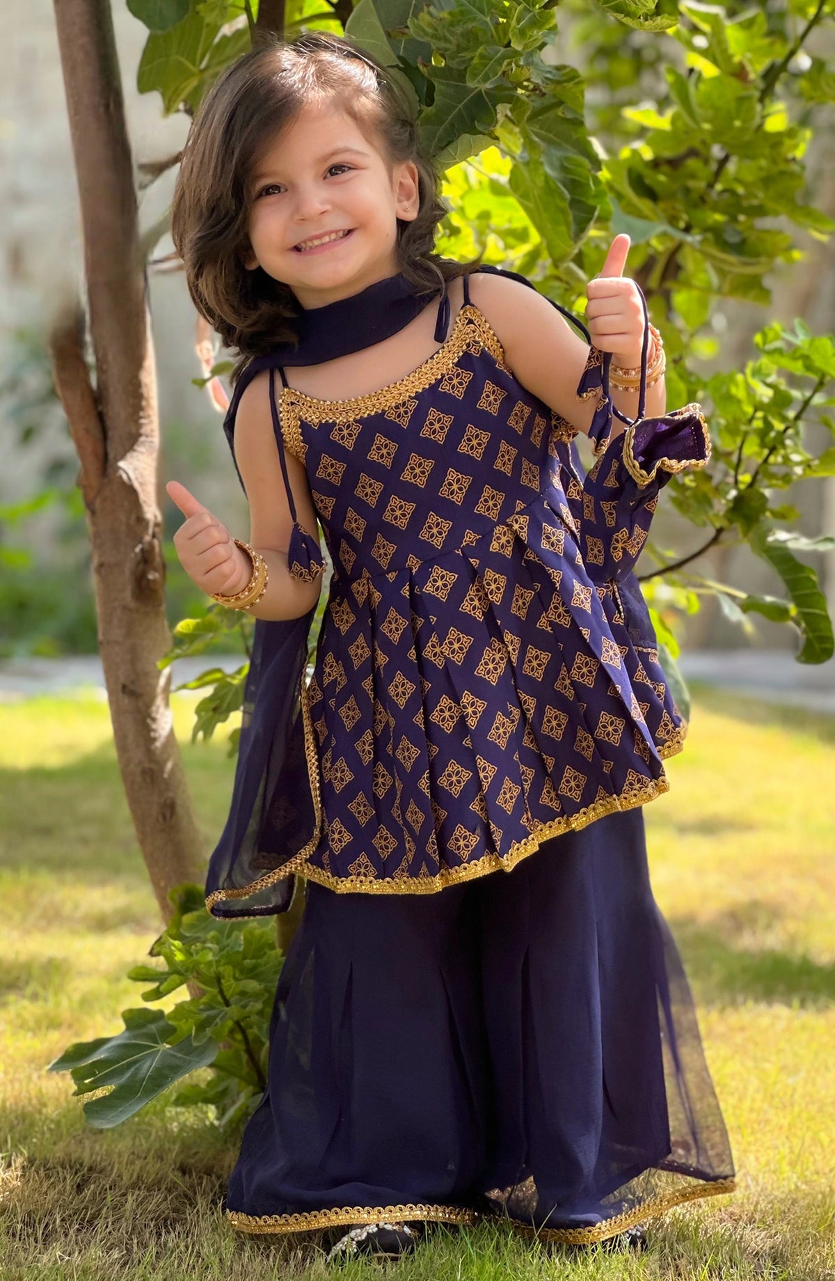 3 Piece Printed Rawsilk Blue Gharara - 11270-Blu - MOD26TWF - Festive Collection