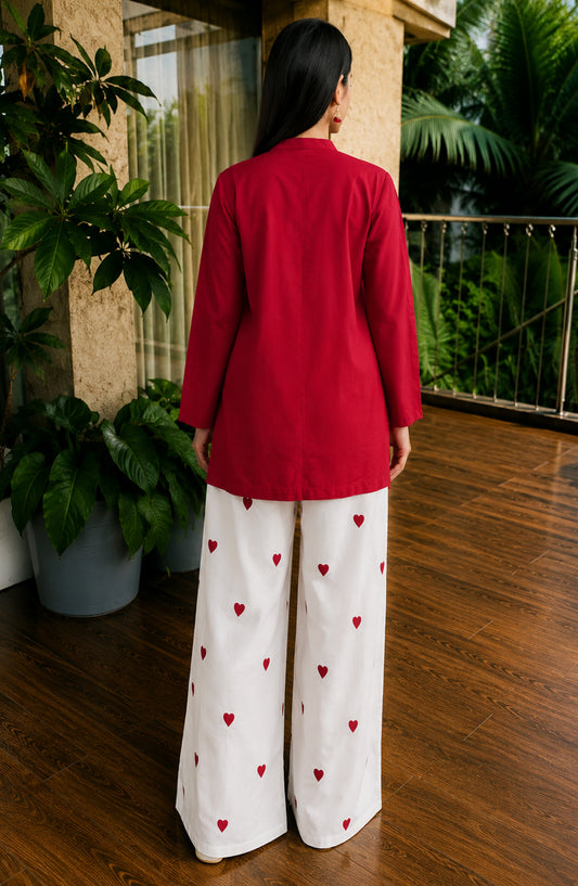 Mohabbat ki Kahani by Amna Khadija Embroidered Cotton Stitched 2 Piece Co-ord Set - AKMKK-01 - AM26MBTK - Red - Summer Collection