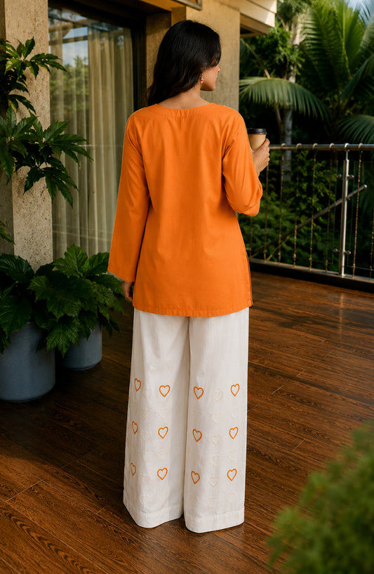 Mohabbat ki Kahani by Amna Khadija Embroidered Cotton Stitched 2 Piece Co-ord Set - AKMKK-04 - AM26MBTK - Orange - Summer Collection