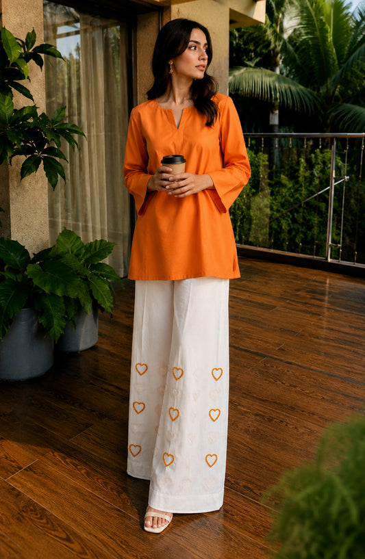 Mohabbat ki Kahani by Amna Khadija Embroidered Cotton Stitched 2 Piece Co-ord Set - AKMKK-04 - AM26MBTK - Orange - Summer Collection