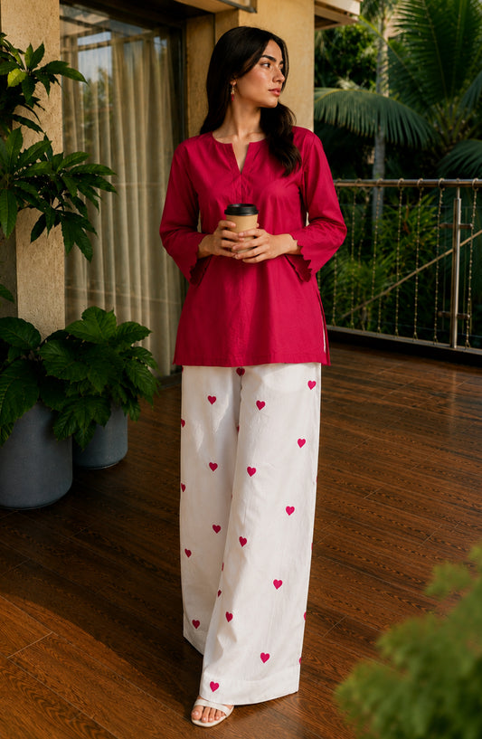 Mohabbat ki Kahani by Amna Khadija Embroidered Cotton Stitched 2 Piece Co-ord Set - AKMKK-05 - AM26MBTK - Pink - Summer Collection
