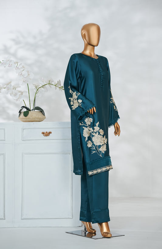 Mohar by Amna Khadija Embroidered Shamooz Silk Stitched 2 Piece Suit - AKMS-01 - AM25HARR - Teal - Winter Collection