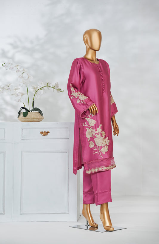 Mohar by Amna Khadija Embroidered Shamooz Silk Stitched 2 Piece Suit - AKMS-02 - AM25HARR - Pink - Winter Collection