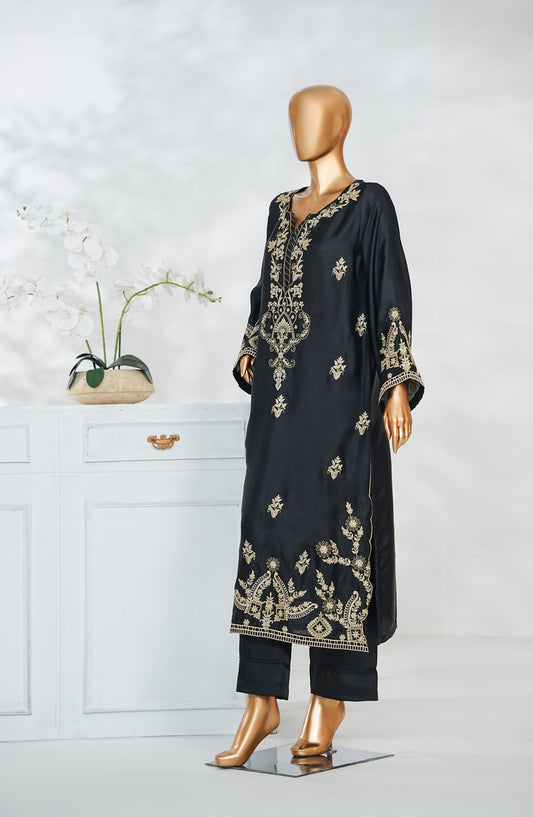 Mohar by Amna Khadija Embroidered Shamooz Silk Stitched 2 Piece Suit - AKMS-03 - AM25HARR - Black - Winter Collection