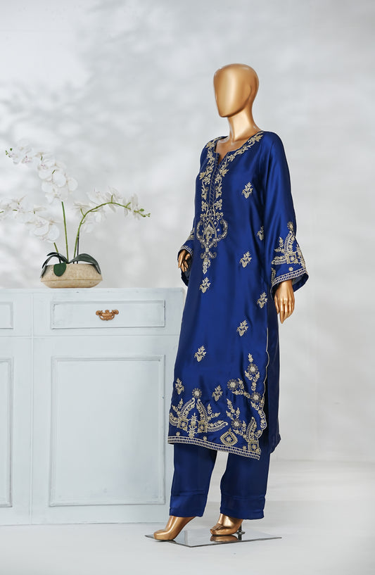 Mohar by Amna Khadija Embroidered Shamooz Silk Stitched 2 Piece Suit - AKMS-04 - AM25HARR - Blue - Winter Collection